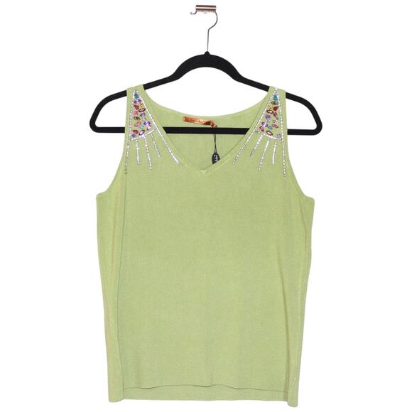 Belldini XLarge Green Jeweled Tank Top V-Neck XL - Picture 1 of 4